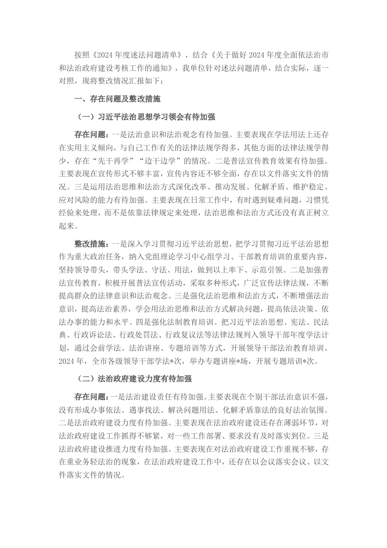 2024年度主要负责人述法问题清单整改报告 - 新网知识库-新网知识库