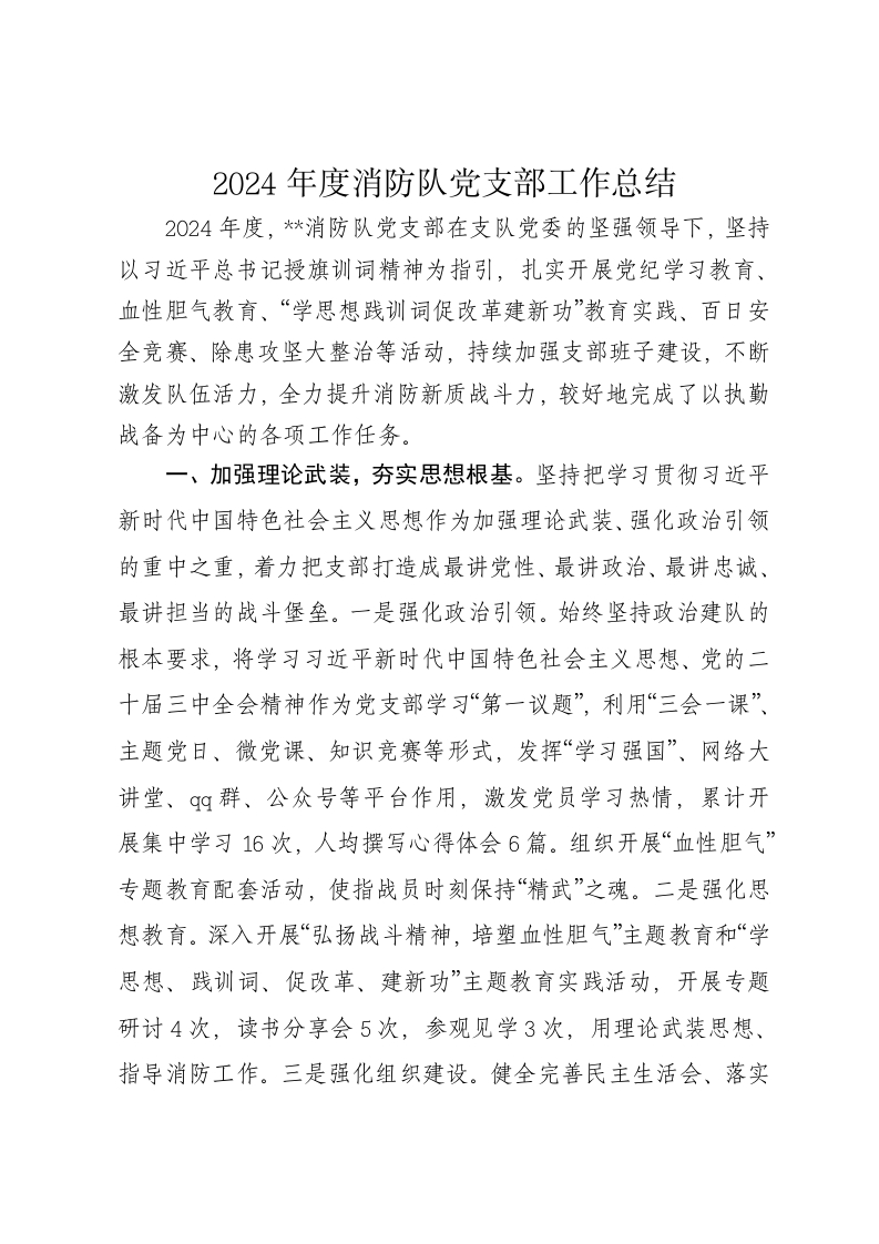 2024年度消防队党支部工作总结 - 新网知识库-新网知识库