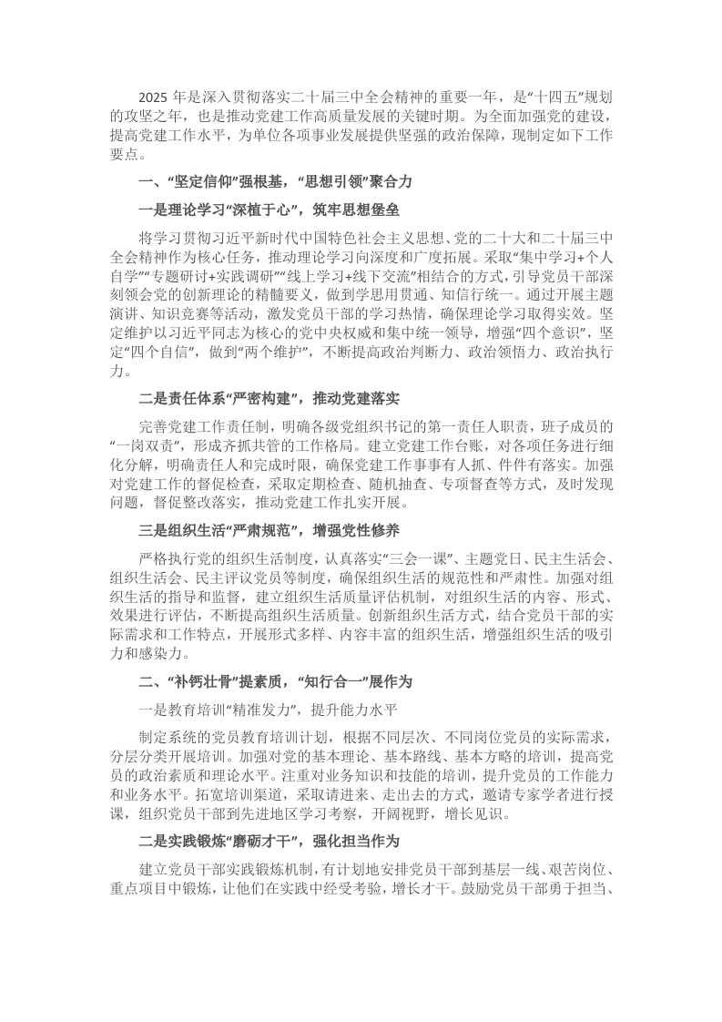 2025年度党建工作要点计划 - 新网知识库-新网知识库