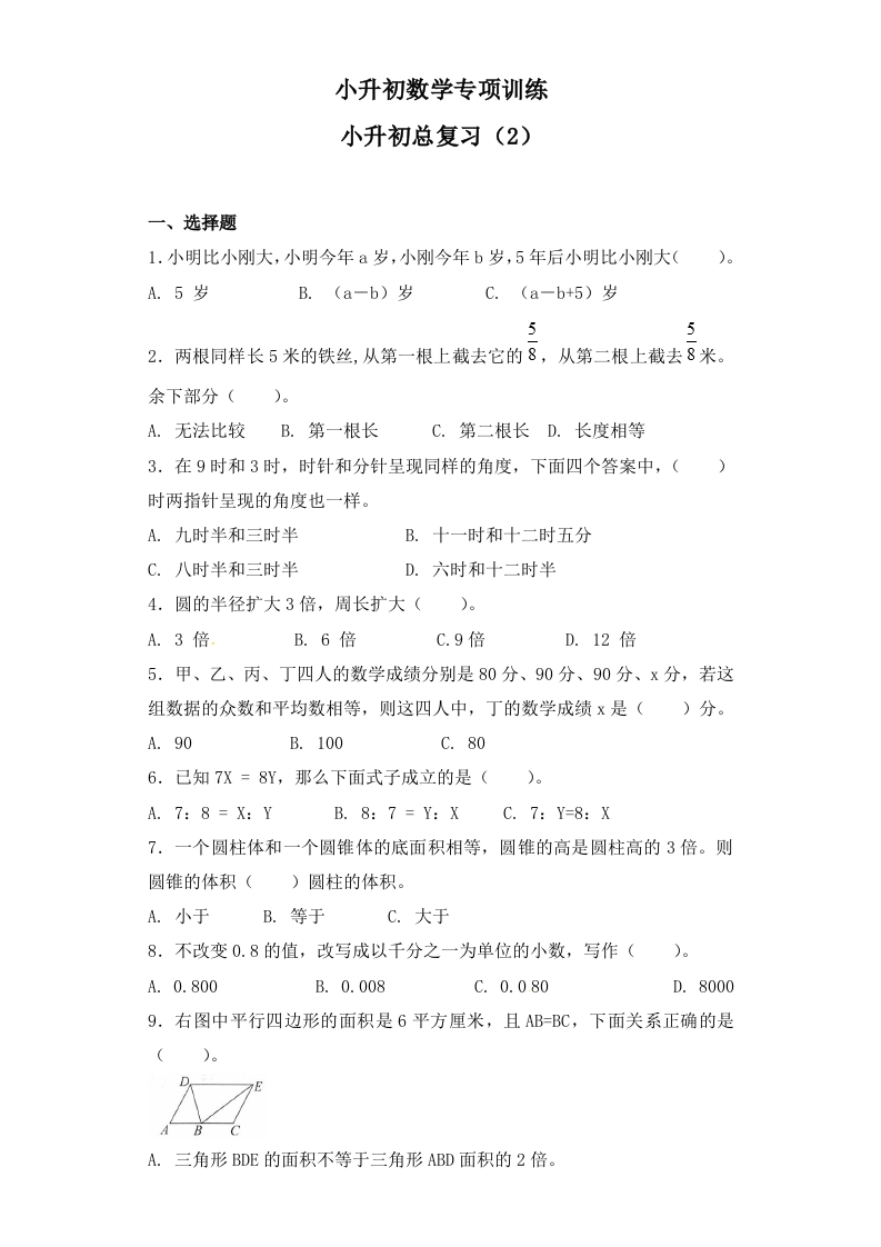 【精品】小升初数学知识专项训练-小升初总复习（2）通用版（22页） - 新网知识库-新网知识库