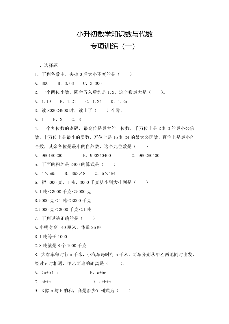 【精品】小升初数学知识数与代数专项训练（一）（23页） - 新网知识库-新网知识库
