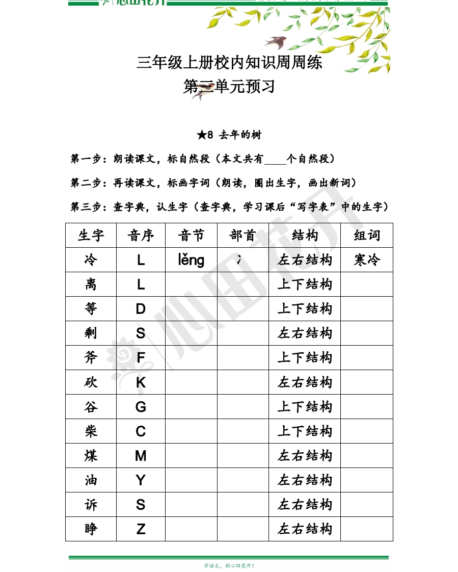 【语文基本功训练营】—三年级上册校内知识周周练第3单元预习（部编版） - 新网知识库-新网知识库