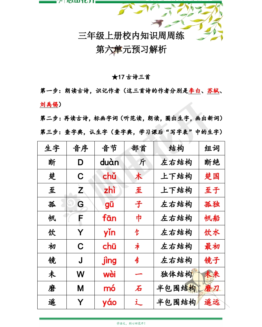 【语文基本功训练营】—三年级上册校内知识周周练第6单元预习解析（部编版） - 新网知识库-新网知识库