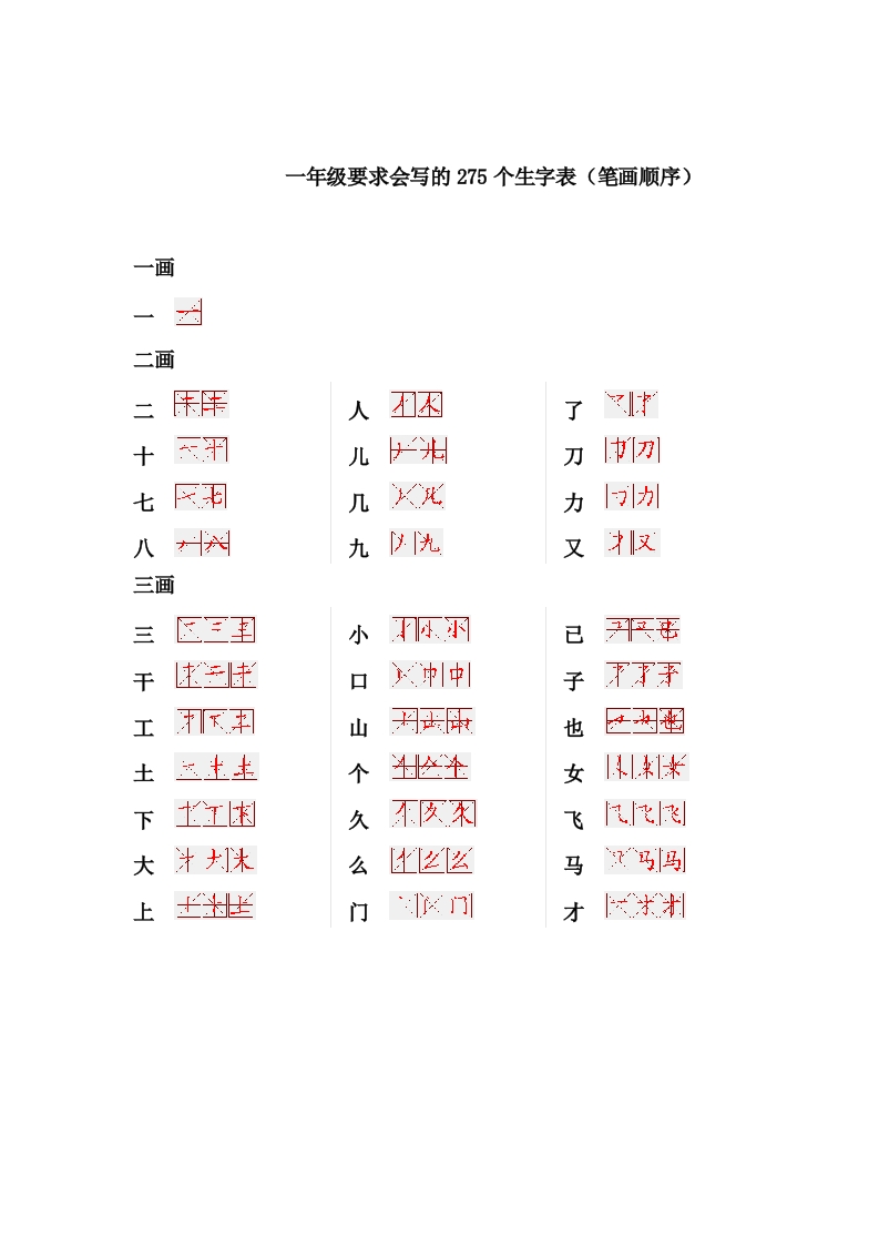 一年级上册语文-要求会写的275个生字表(笔画顺序)-新网知识库