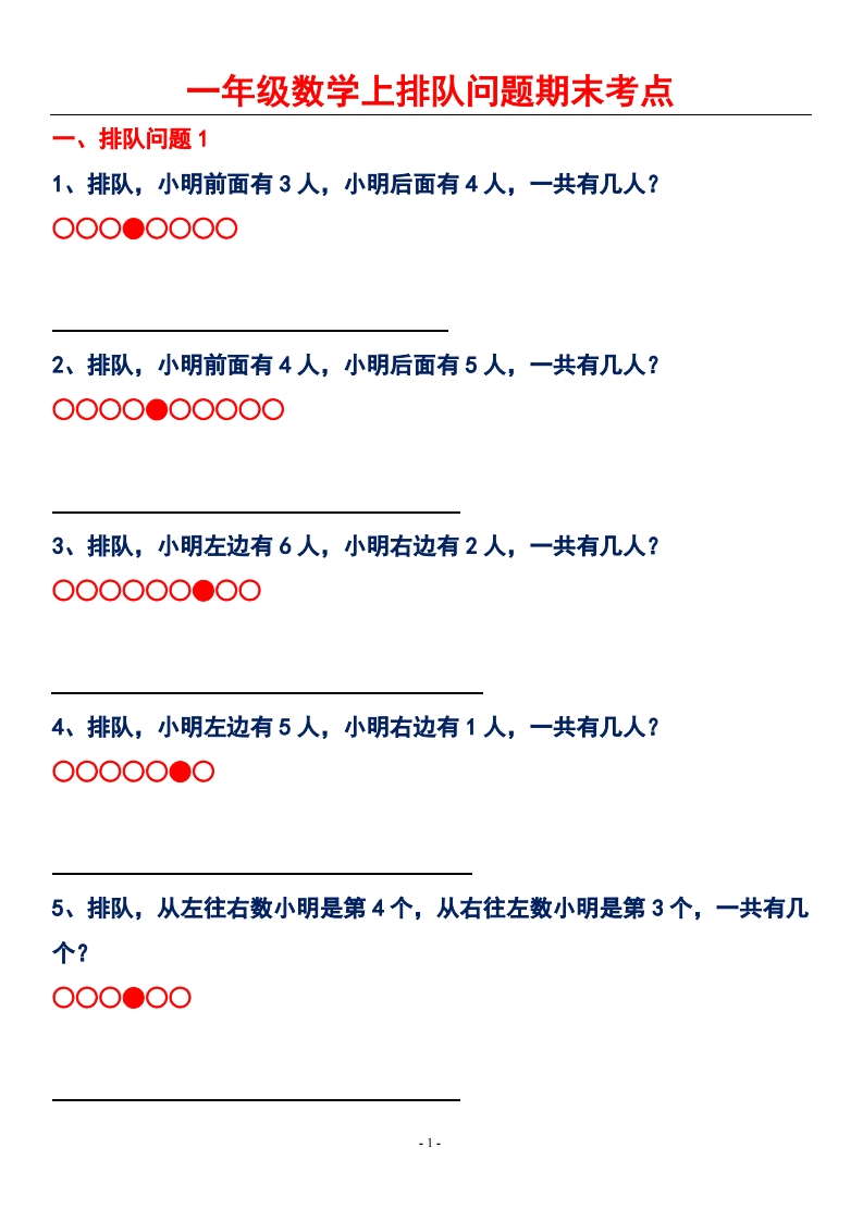 一年级数学上册-排队问题期末考点复习 - 新网知识库-新网知识库
