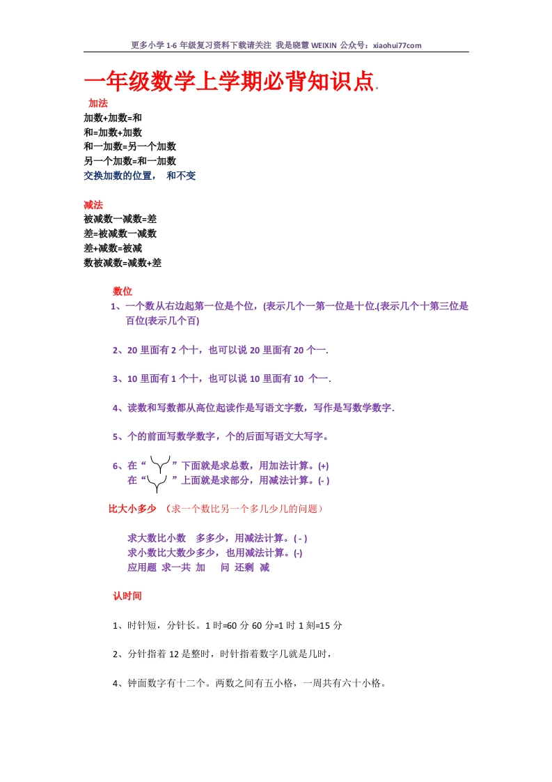 一年级数学上学期必背知识点 - 新网知识库-新网知识库