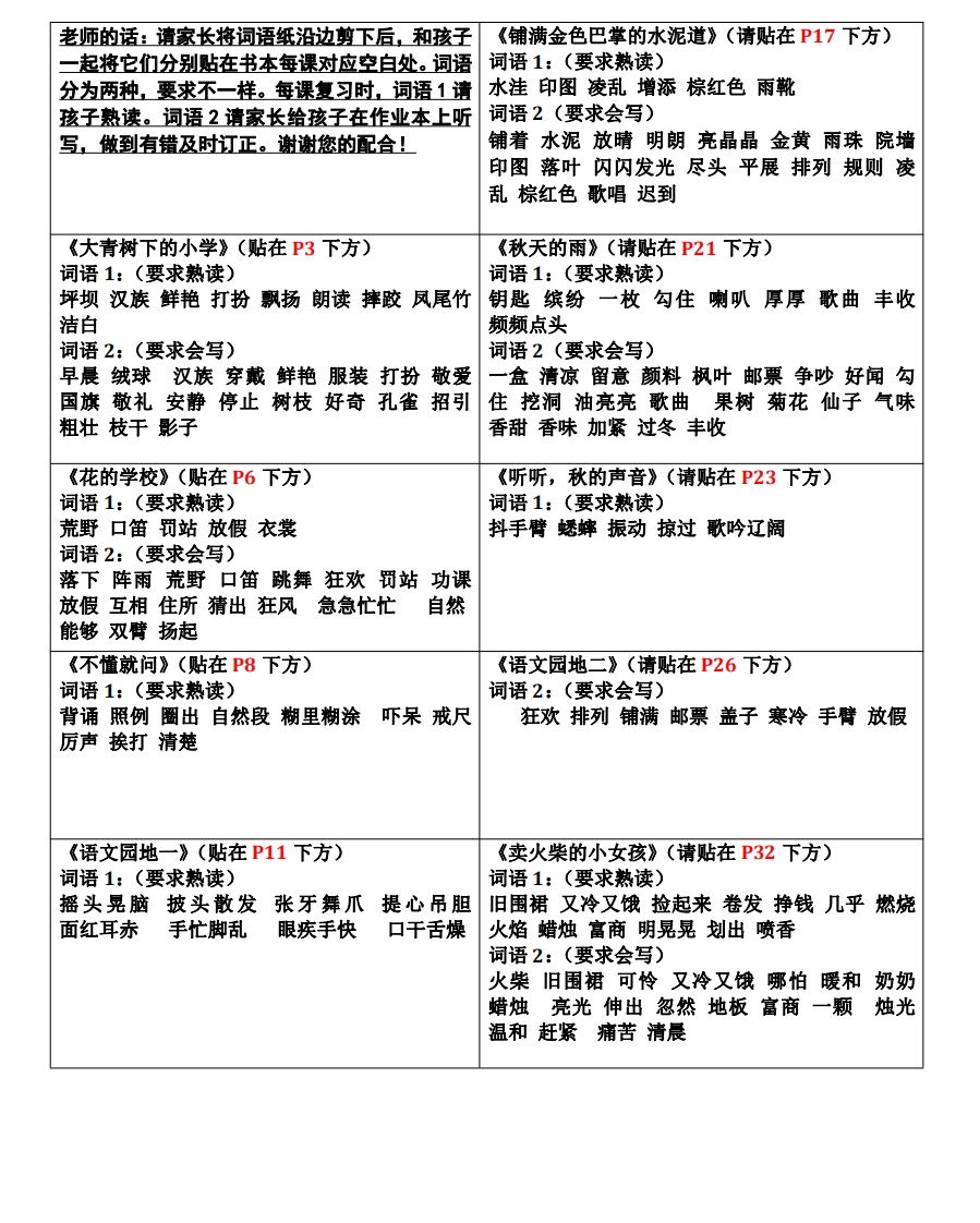 三年级上册认读词语书贴【课课贴】（4页） - 新网知识库-新网知识库