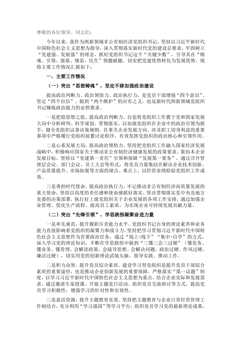 两新领域非公有制经济党组织书记抓党建述职报告 - 新网知识库-新网知识库