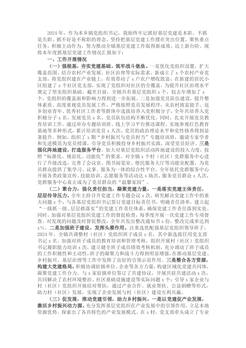 乡镇2024年党组织书记抓基层党建工作报告 - 新网知识库-新网知识库
