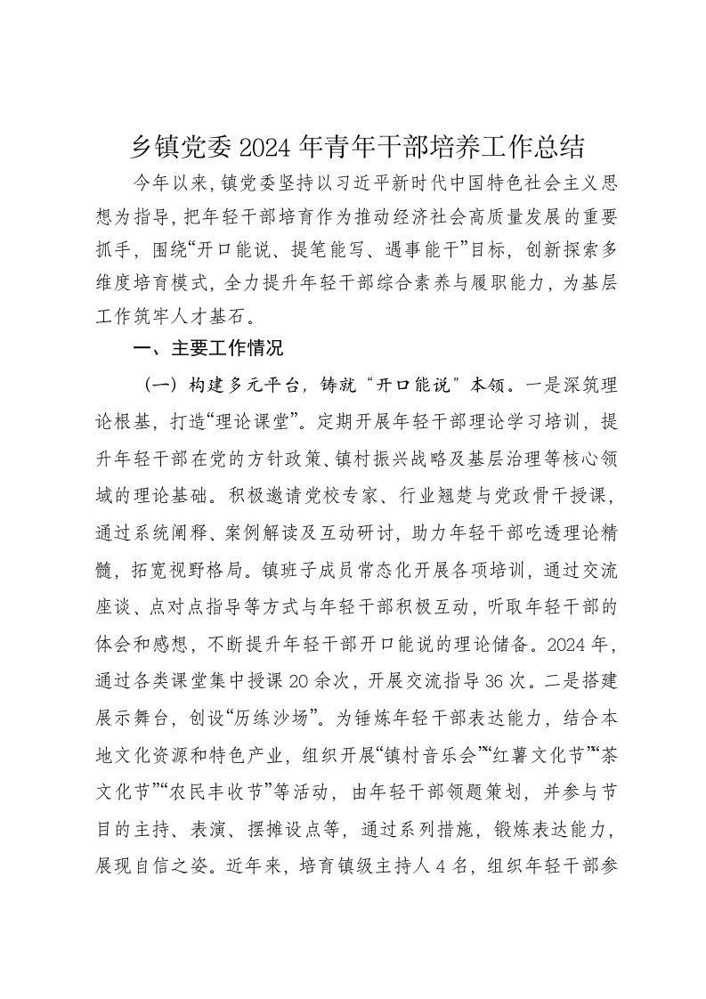 乡镇党委2024年青年干部培养工作总结 - 新网知识库-新网知识库