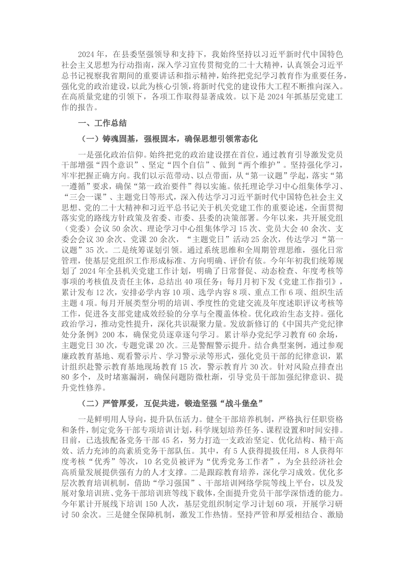 书记2024年度抓基层党建工作述职评议报告 - 新网知识库-新网知识库
