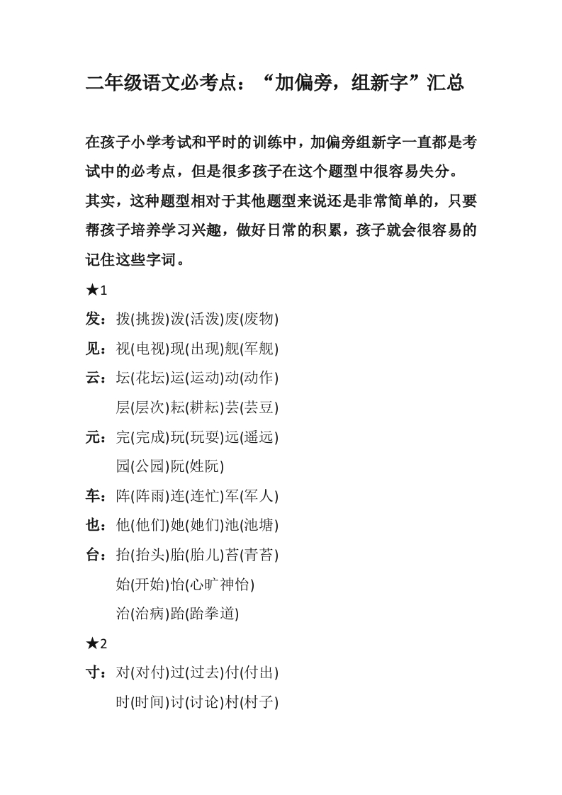 二年级上册-语文必考点：“加偏旁，组新字”汇总 - 新网知识库-新网知识库