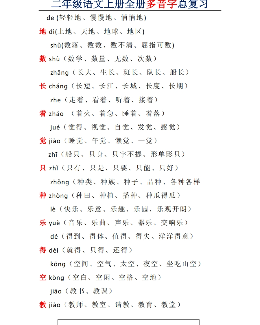 二年级语文上册全册多音字汇总(1) - 新网知识库-新网知识库
