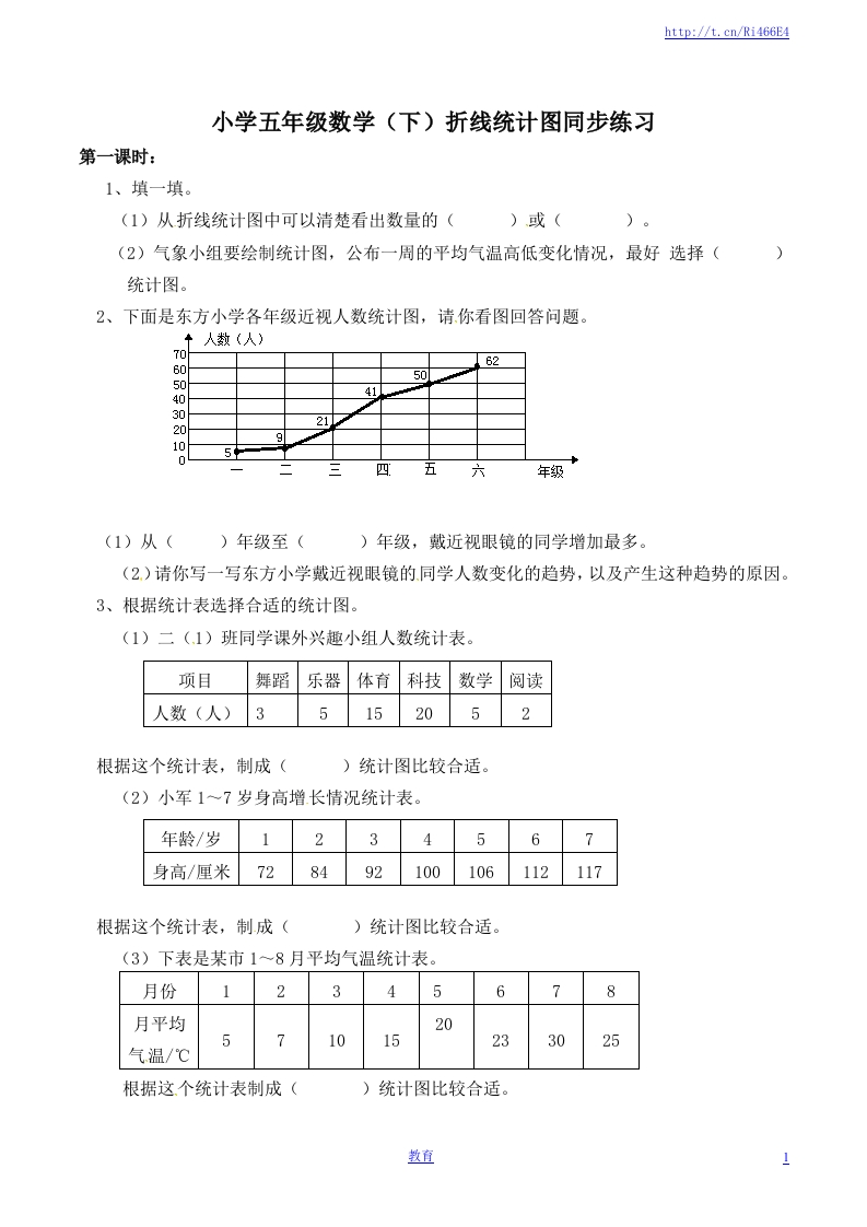 五年级下册数学一课一练-折线统计图1-西师大版（喜子的商铺） - 新网知识库-新网知识库