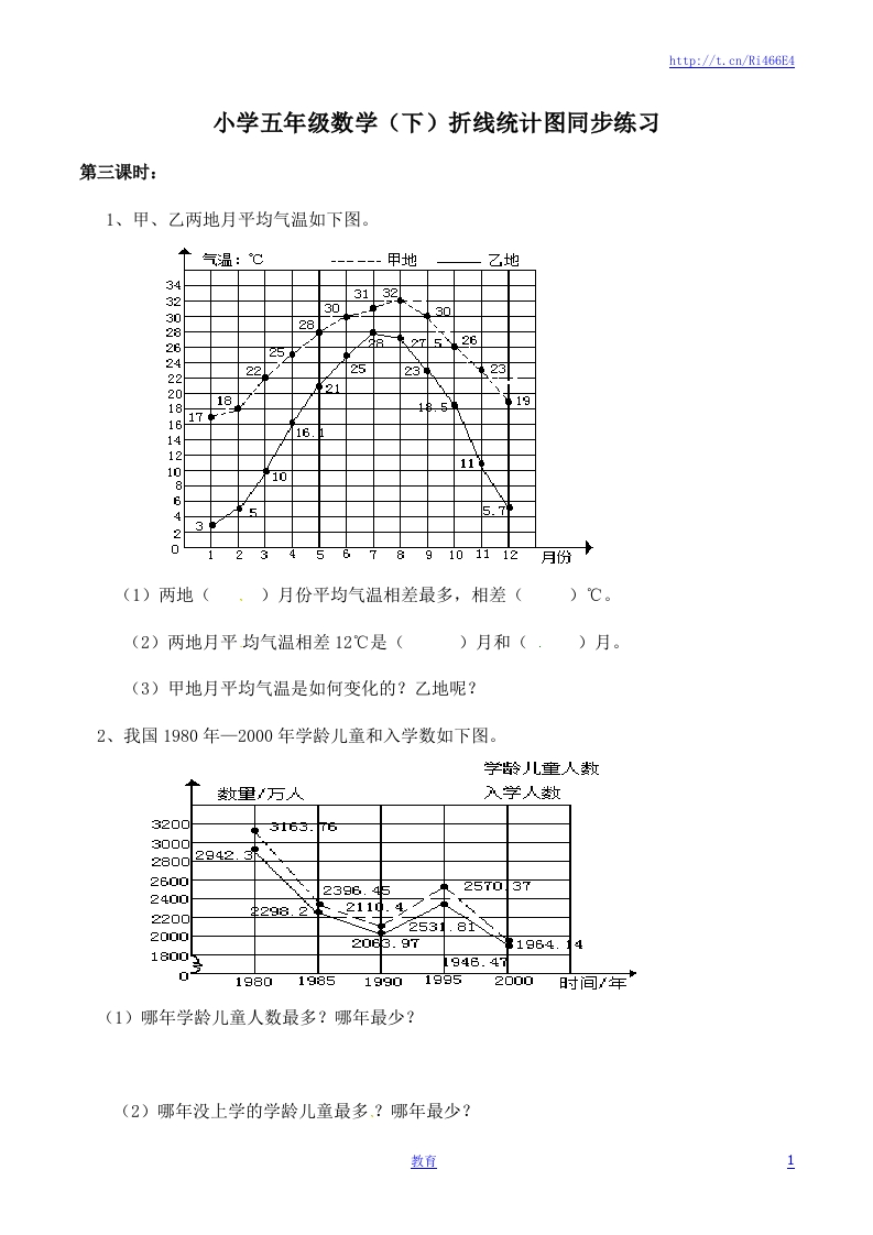 五年级下册数学一课一练-折线统计图3-西师大版（喜子的商铺） - 新网知识库-新网知识库