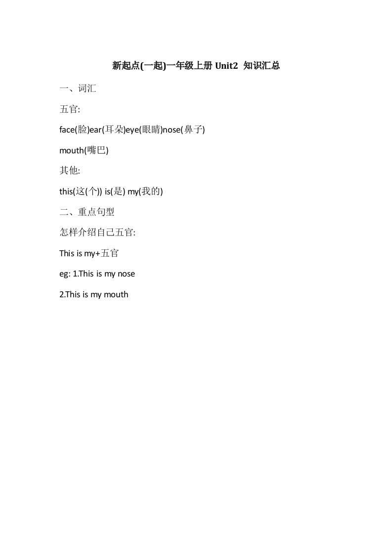 人教新起点英语一年级上册Unit2知识点汇总 - 新网知识库-新网知识库