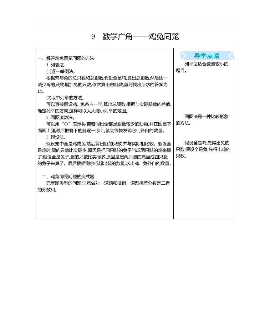 人教版四年级数学下册期末单元复习试题（含答案）：9.数学广角—鸡兔同笼 - 新网知识库-新网知识库