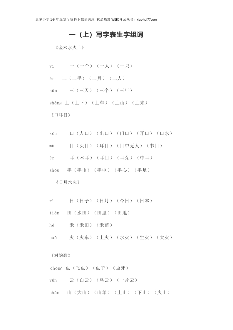 人教部编版一年上册语文写字表生字组词-新网知识库