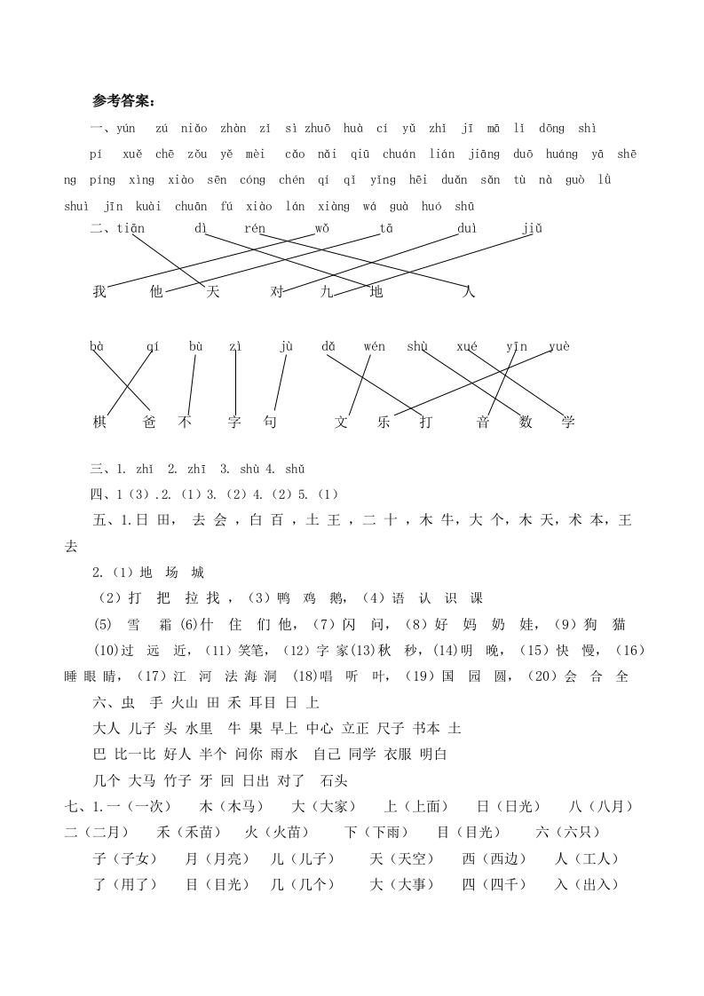 人教部编版一年上册语文生字专项答案 - 新网知识库-新网知识库