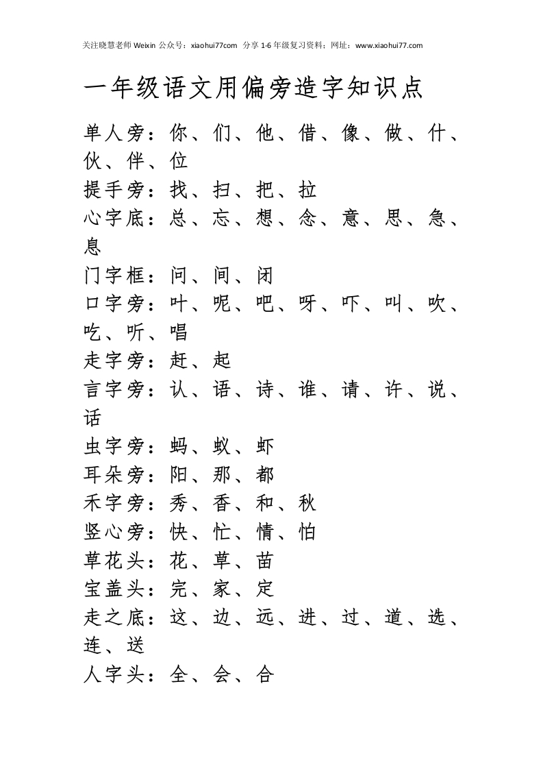 人教部编版小学生一年级上册语文用偏旁造字知识点 - 新网知识库-新网知识库