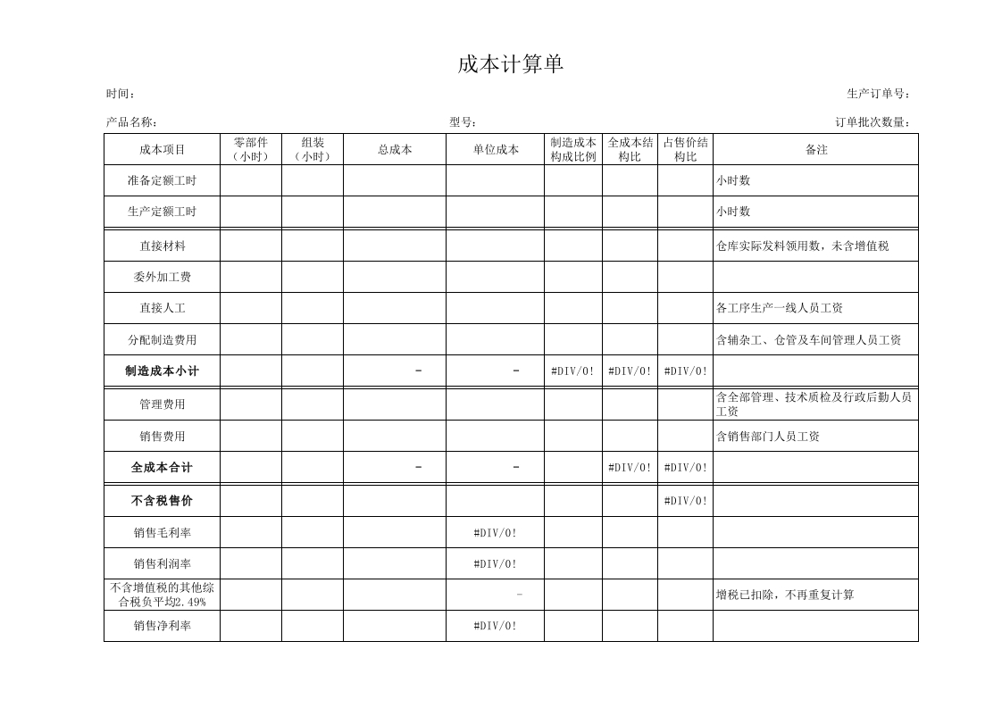 入库产品成本核算单模板 - 新网知识库-新网知识库
