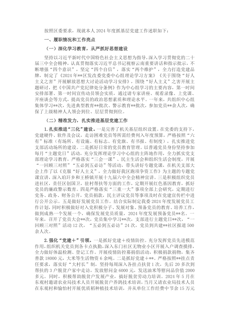 发改委党组书记2024年度抓基层党建工作述职报告 - 新网知识库-新网知识库