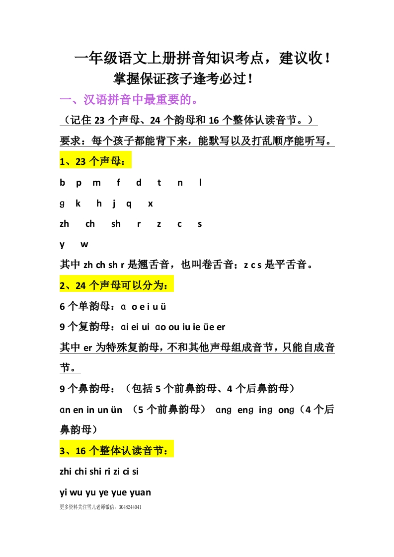 小学一年级上册语文资料-语文拼音期中基础知识考点 - 新网知识库-新网知识库