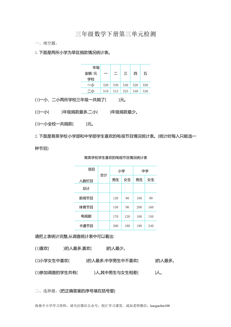 小学三年级下册（三下）人教版数学第三单元检测.1. - 新网知识库-新网知识库