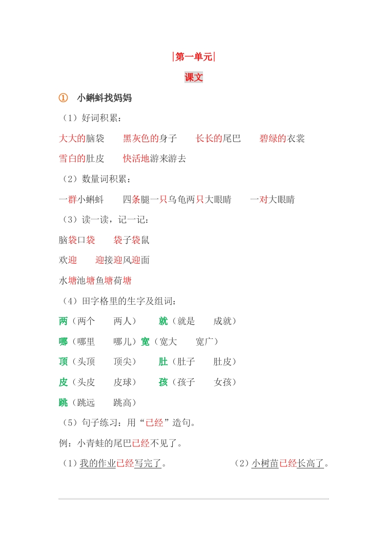 小学二年级上册-语文第一单元知识点(1) - 新网知识库-新网知识库
