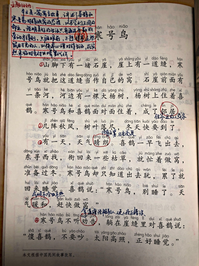 小学二年级上册上学期-部编版语文：寒号鸟预习笔记(1) - 新网知识库-新网知识库