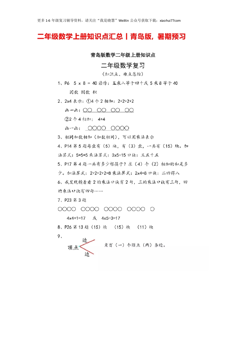 小学二年级上册上学期-青岛版数学重点知识点 - 新网知识库-新网知识库