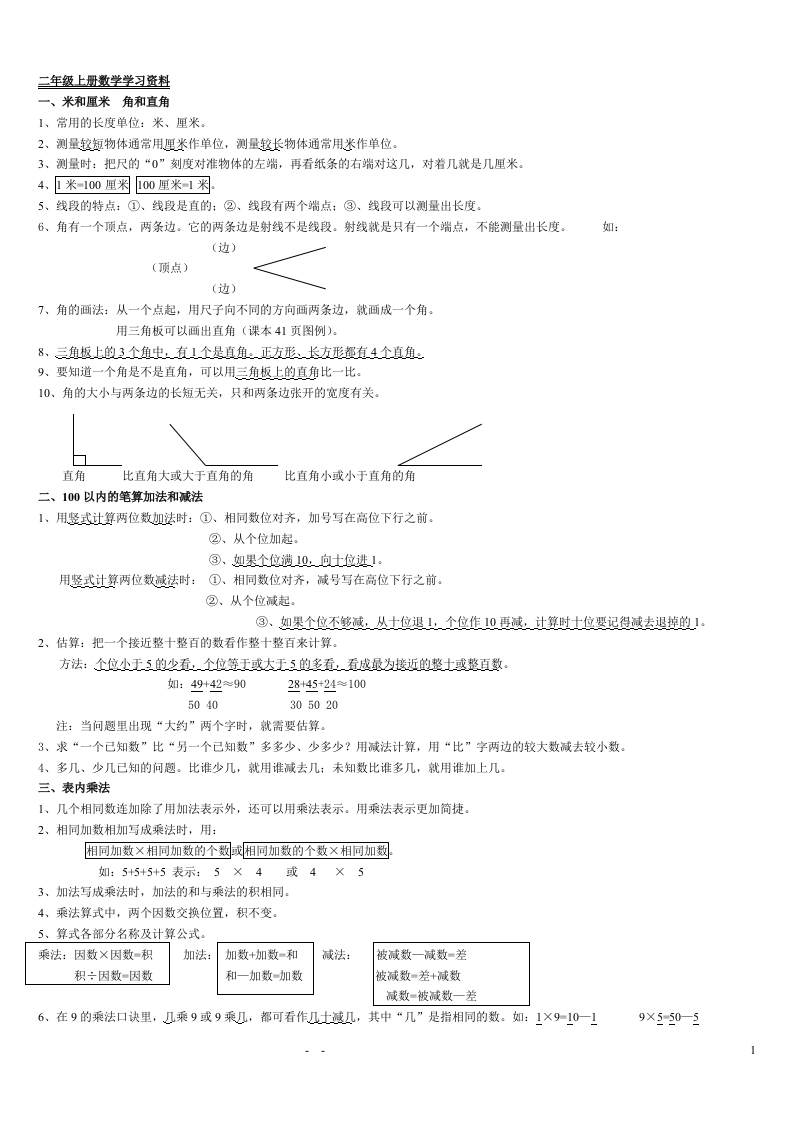 小学二年级上册数学-全册课本知识点整理 - 新网知识库-新网知识库