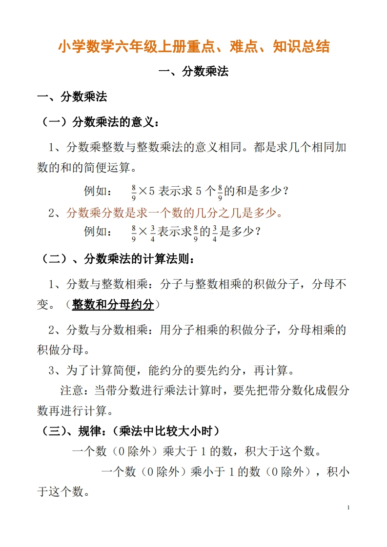 小学数学六年级上册重点、难点、知识总结 - 新网知识库-新网知识库