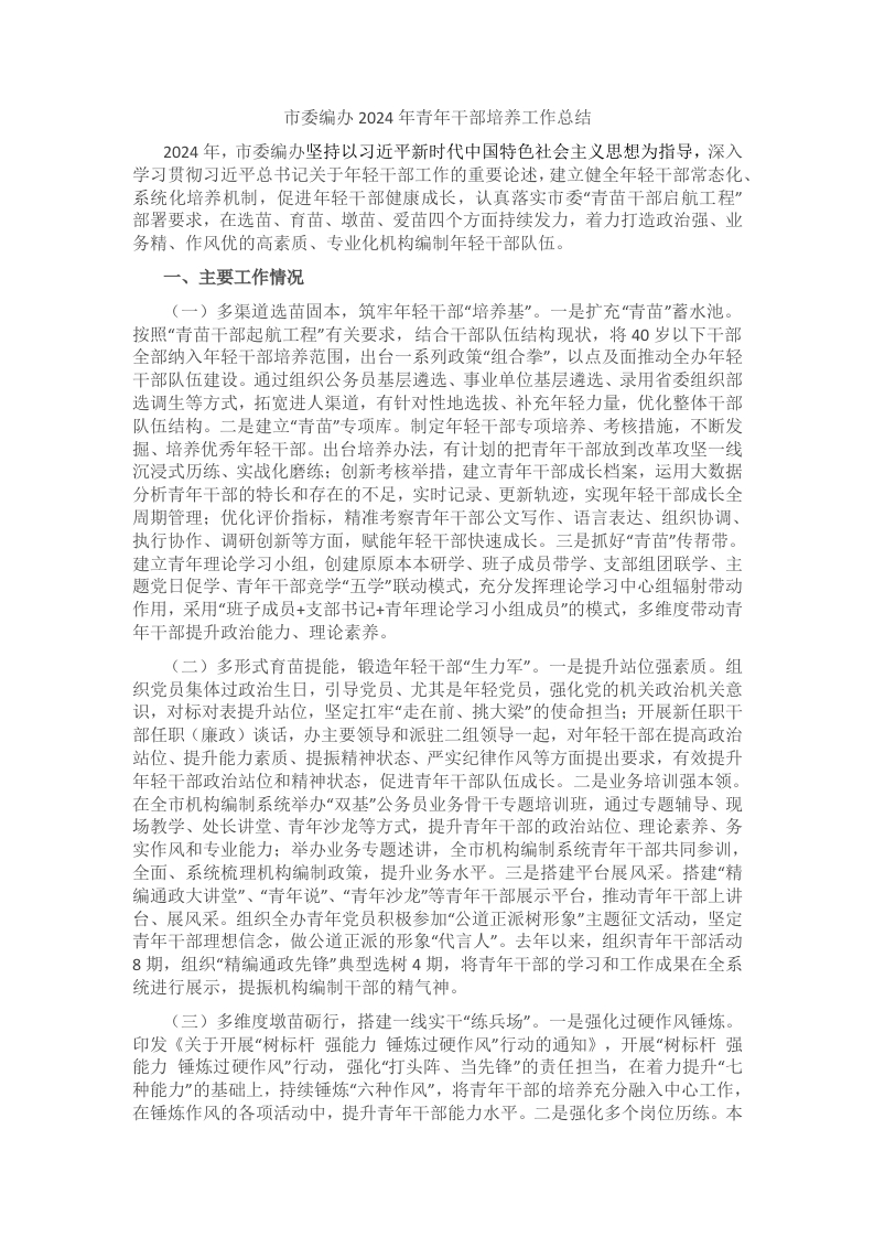 市委编办2024年青年干部培养工作总结 - 新网知识库-新网知识库