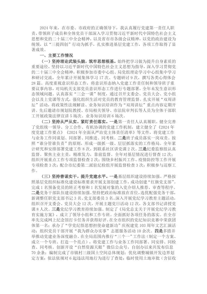 市自然资源局党委书记2024年抓基层党建工作述职报告 - 新网知识库-新网知识库