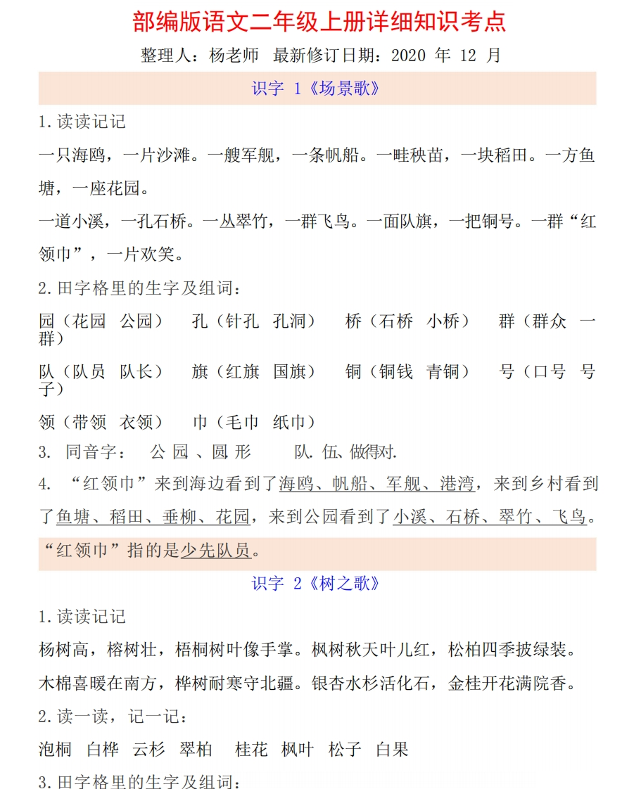 统编语文二上1-8单元考试知识点(1) - 新网知识库-新网知识库