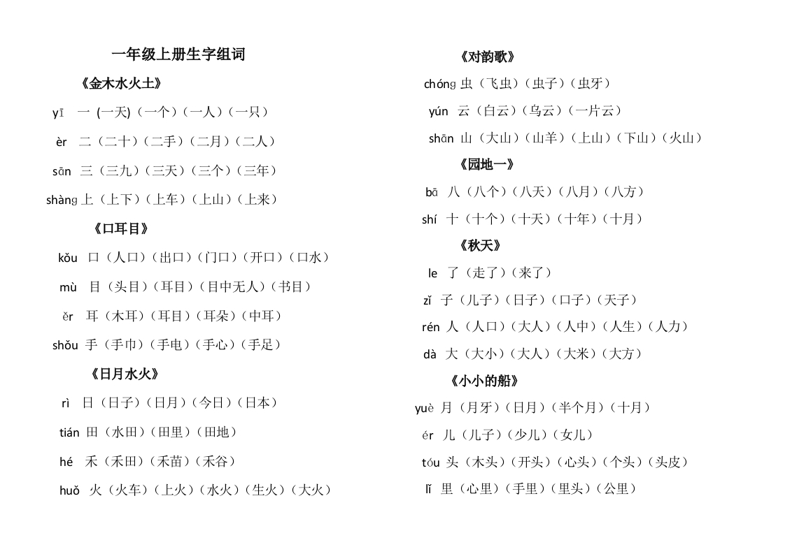 部编一年级上册各课时课后生字生字组词资料 - 新网知识库-新网知识库