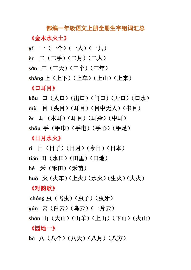部编一年级语文上册全册生字组词汇总 - 新网知识库-新网知识库