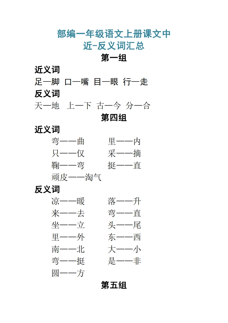 部编一年级语文上册课文中近-反义词汇总 - 新网知识库-新网知识库