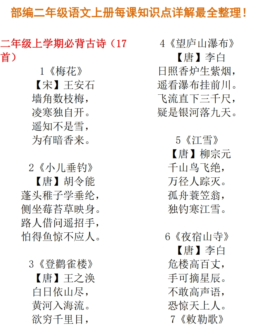部编二年级语文上册每课知识点详解最全整理(1) - 新网知识库-新网知识库