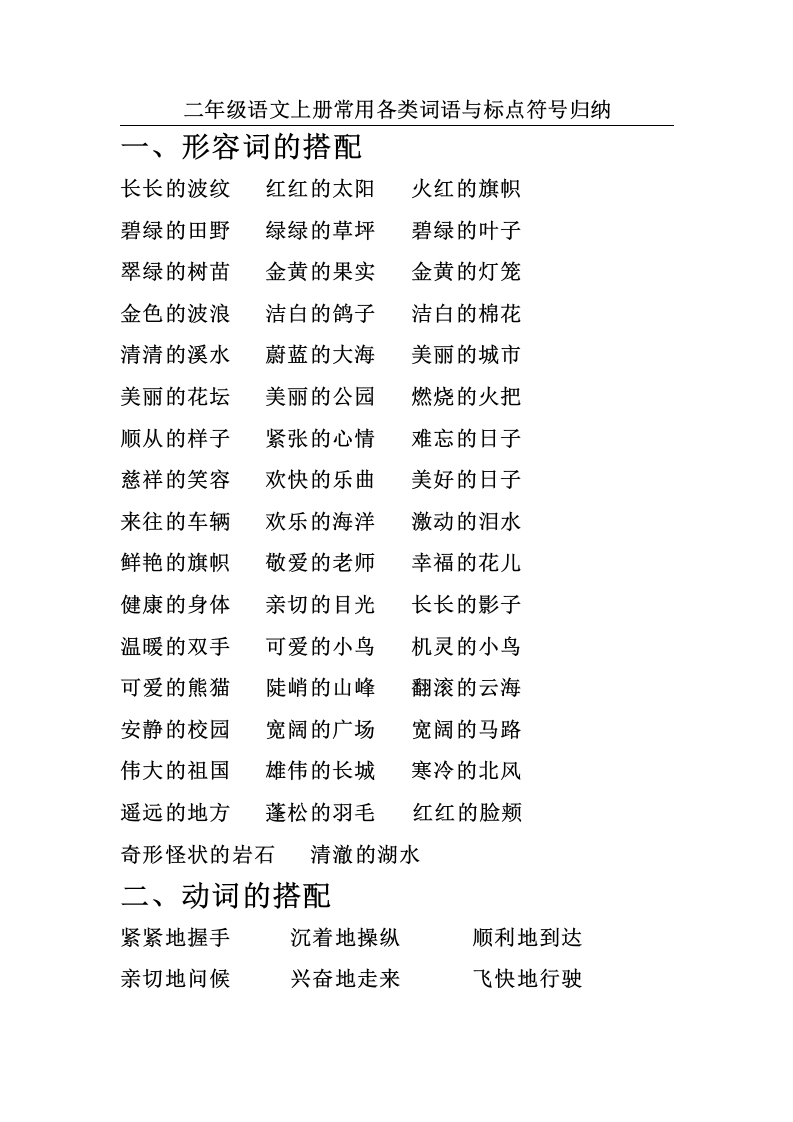 部编新人教版小学语文二年级上册-语文各类词语与标点符号归纳(1) - 新网知识库-新网知识库
