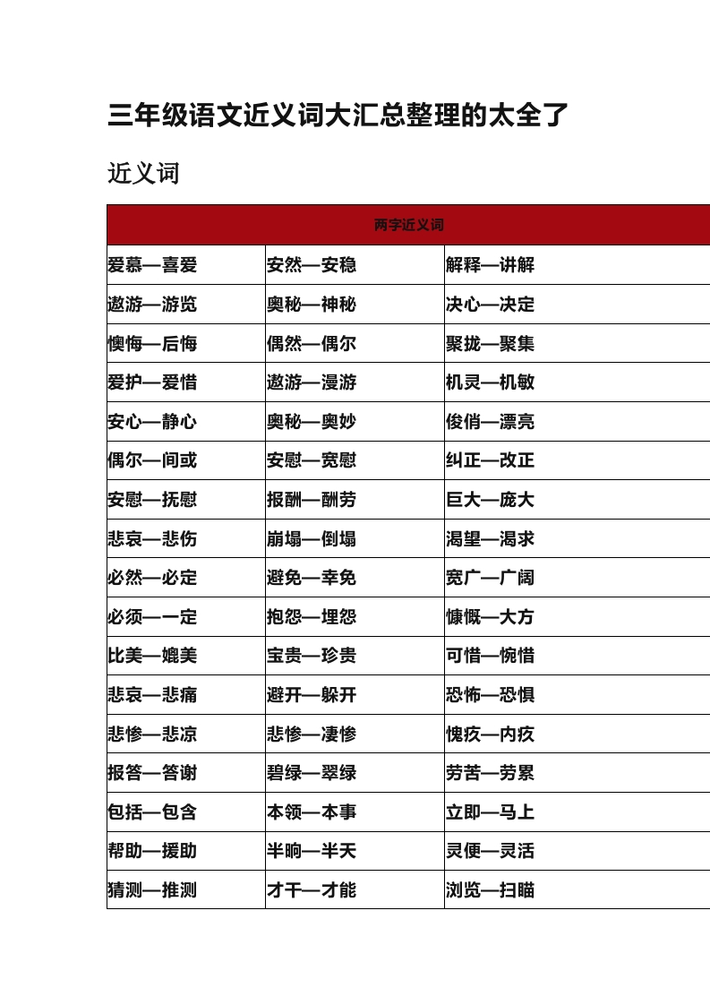 部编版三年级（上册）语文全册近反义词汇总 - 新网知识库-新网知识库