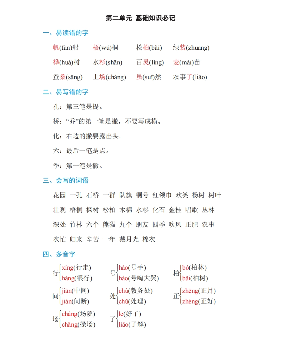部编版二年级语文上册第二单元基础知识必记 - 新网知识库-新网知识库