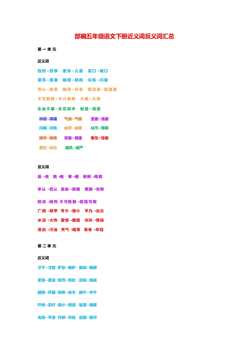 部编版五年级语文下册近义词反义词汇总 - 新网知识库-新网知识库