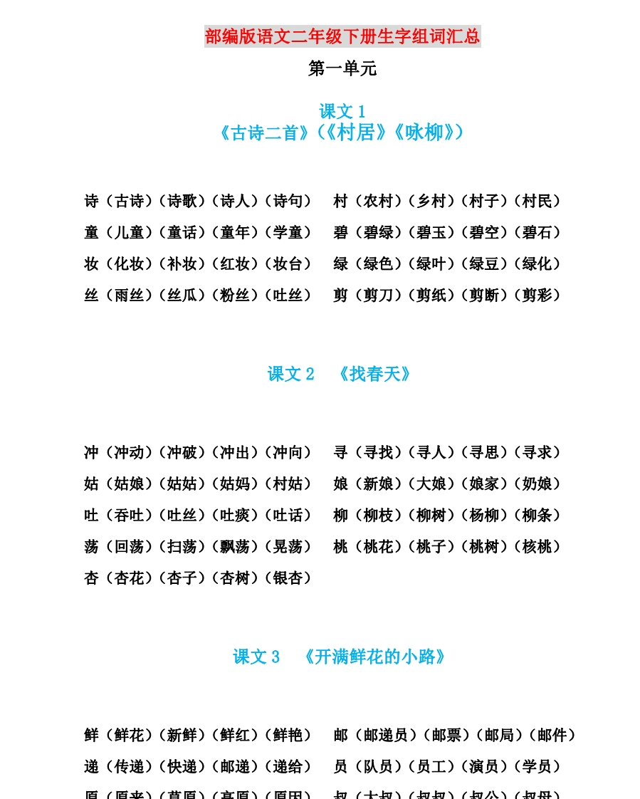 部编版语文二年级下册生字组词汇总 - 新网知识库-新网知识库