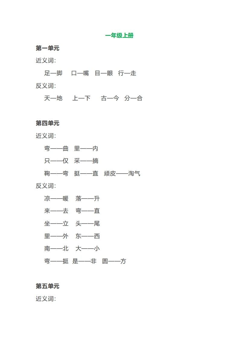 部编语文一年级上册各单元近反义词汇总 - 新网知识库-新网知识库