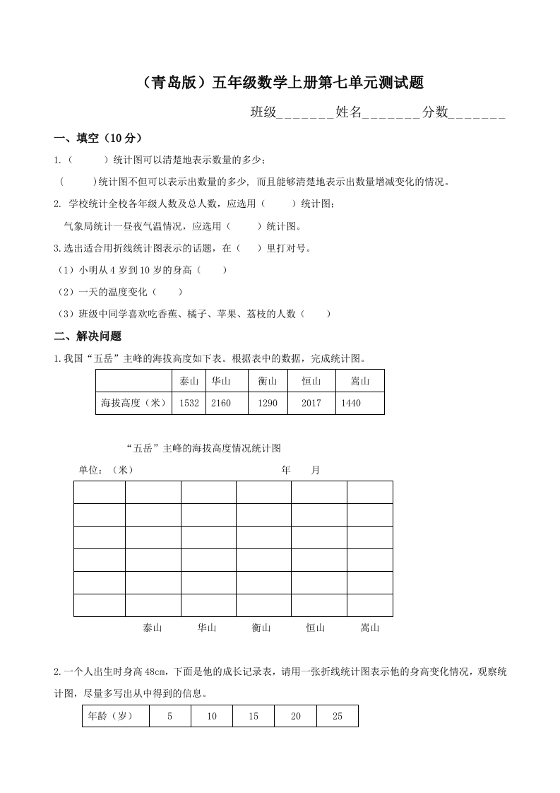 青岛版五年级数学上册第七单元测试题 - 新网知识库-新网知识库